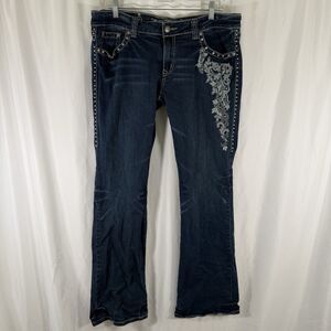 Trinity Ranch Jeans Womens 17 35x35 Dark Wash Blue Denim Bedazzled Cotton Blend